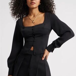 Open Edit Black Button-Front Corset Blouse Top Size Medium NWT